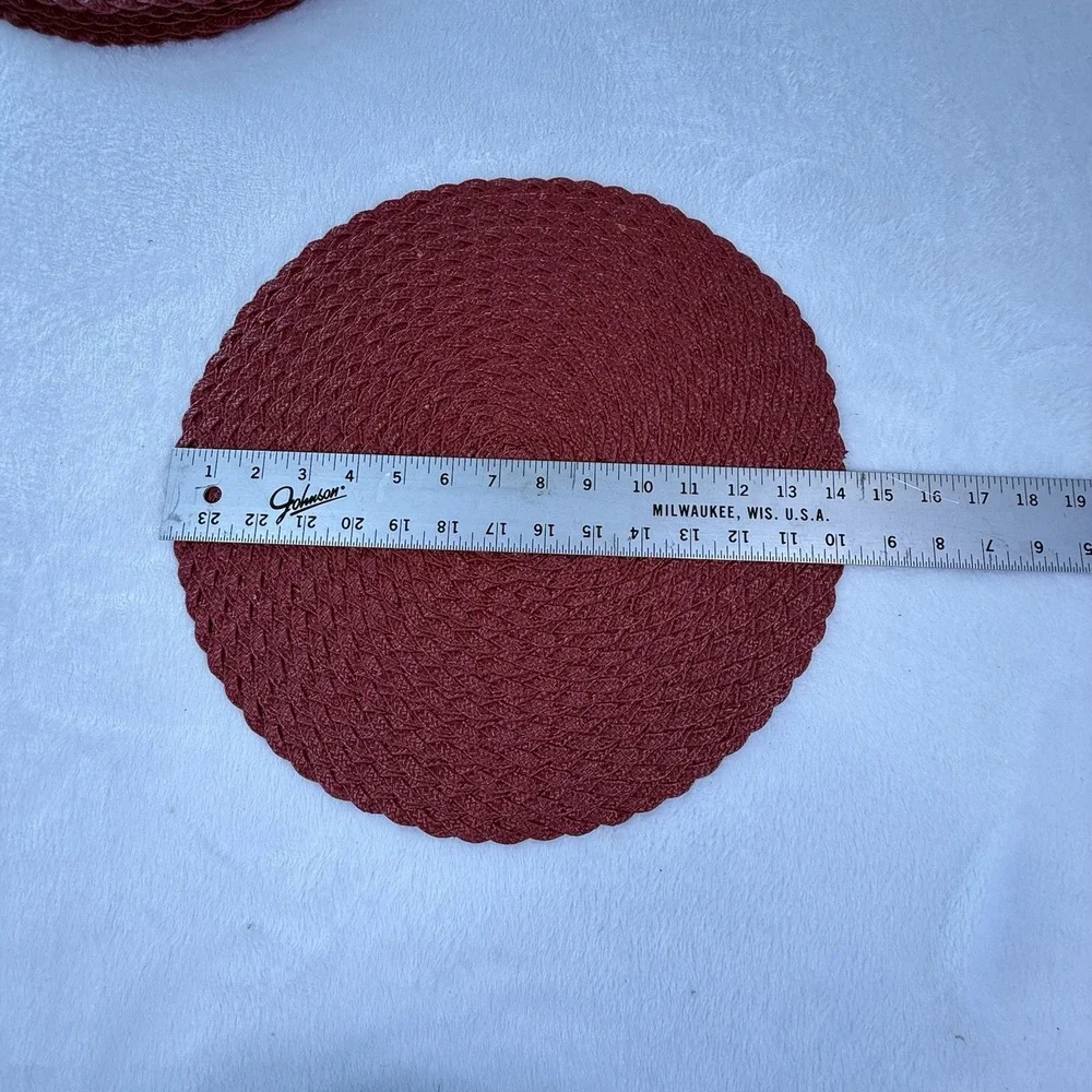 Set of 6 Red Round Braided Woven Placemats 15” Rustic Farmhouse Table Decor
